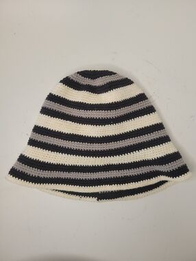 Striped Knit Bucket Hat Black, Gray & Cream